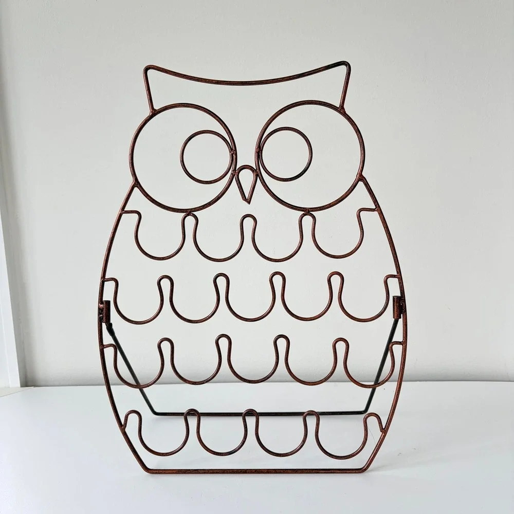 Set of 2 Copper Wire Owl Coffee Pod Holder Wall Decor Countertop Organizer